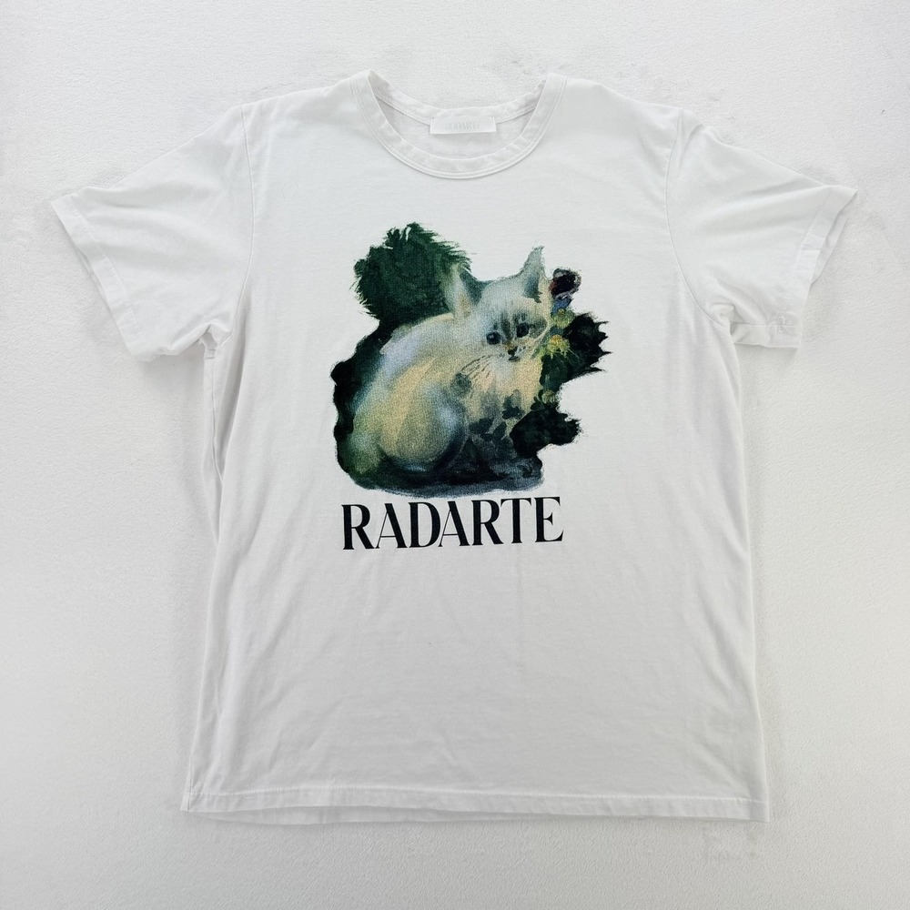 Rodarte Shirt Womens XL White Cat Graphic Radarte Tee Top Jersey Crewneck Art
